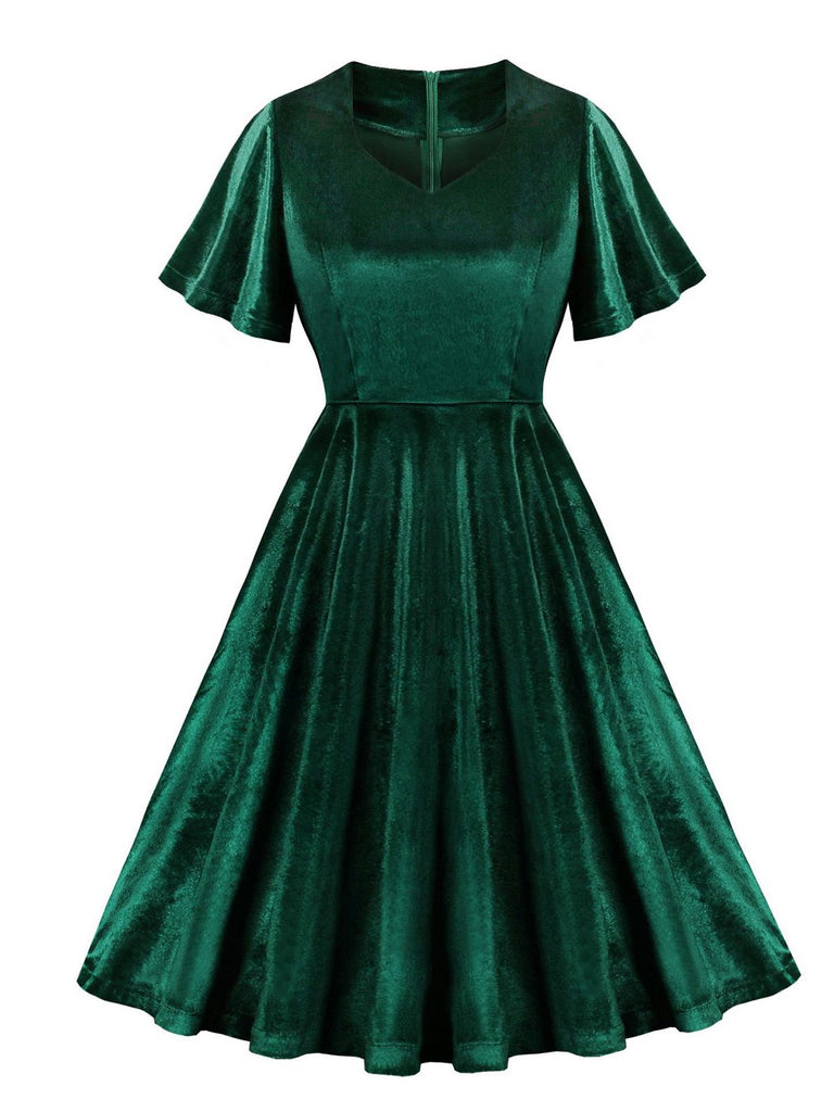 1950s Solid Ruffle Sleeves Velvet Dress — the kind of 1950s dress that makes strangers smile