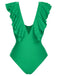1950s Solid Ruffle V-Neck One-Piece Swimsuit, vintage swimsuit, pin-up swimwear - perfect for women who love vintage and retro fashion