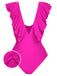 1950s Solid Ruffle V-Neck One-Piece Swimsuit, vintage swimsuit, pin-up swimwear - perfect for women who love vintage and retro fashion