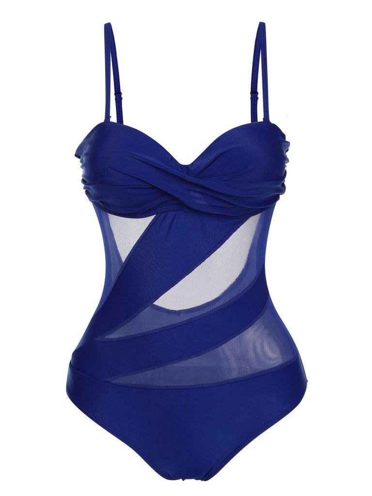 1950s Solid Semi-Sheer Back Tie Swimsuit, vintage swimsuit, pin-up swimwear - perfect for women who love vintage and retro fashion