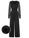 1950s Solid Sheer Sleeves V-Neck Jumpsuit, vintage romper, retro jumpsuit - perfect for women who love vintage and retro fashion