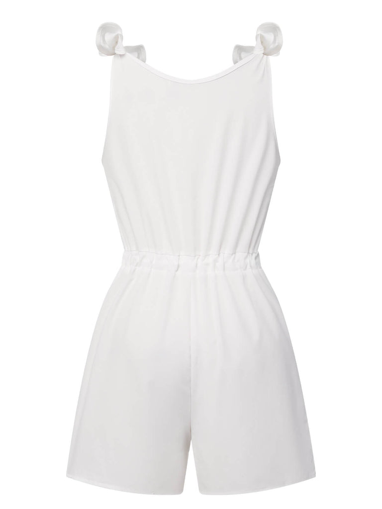 This 1950s Solid Shoulder Tie Sleeveless Romper whispers 1950s secrets to those who notice