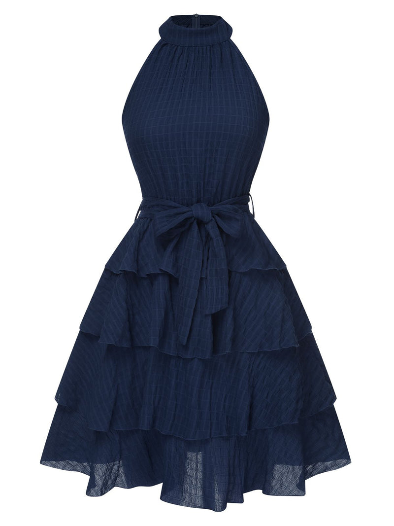 blue halter tutu dress Navy Blue Glitter Dress - Tiered Tulle Mini Dress - Halter Dress