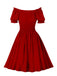 1950s Solid Smocked Waist Off-Shoulder Dress: timeless style reimagined