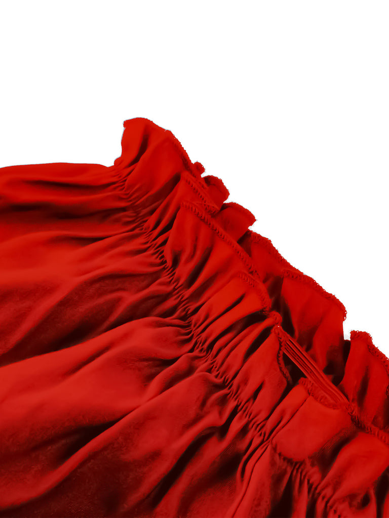 1950s Solid Smocked Waist Off-Shoulder Dress — vintage elegance for the modern woman