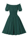 1950s Solid Smocked Waist Off-Shoulder Dress — vintage elegance for the modern woman