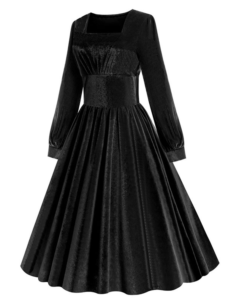 1950s Solid Square Neck Velvet Dress — the kind of 1950s dress that makes strangers smile