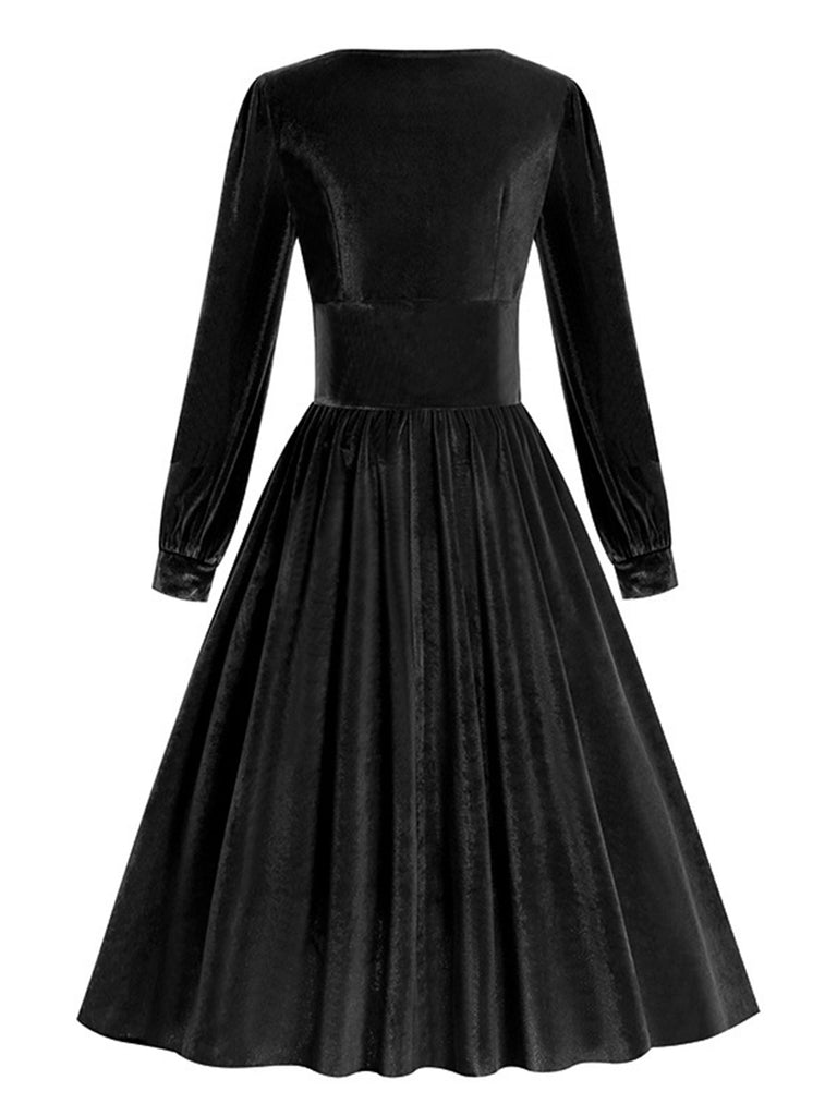 1950s Solid Square Neck Velvet Dress — a 1950s silhouette that turns sidewalks into runways