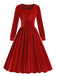 She slips into this 1950s Solid Square Neck Velvet Dress and suddenly it's a 1950s daydream