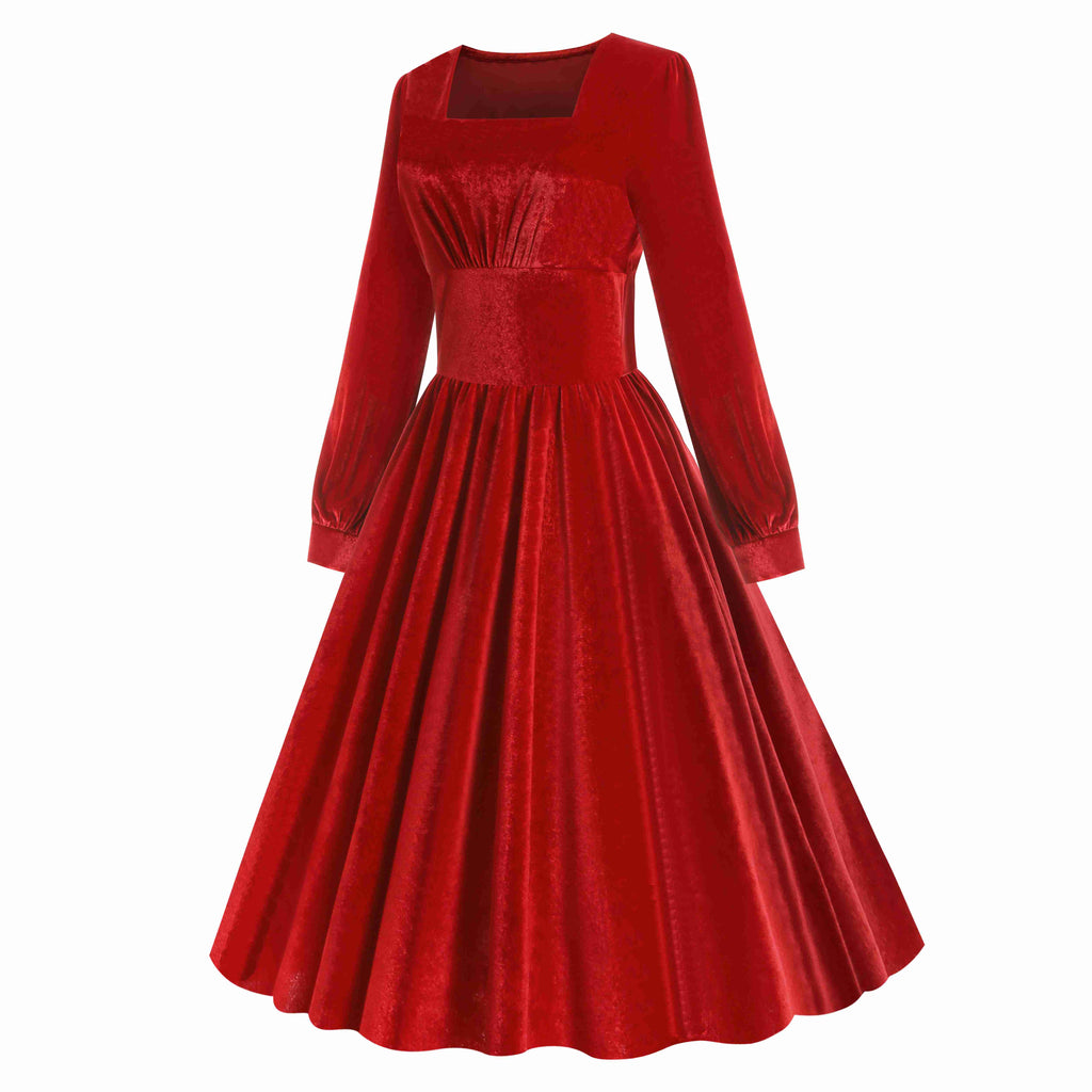 1950s Solid Square Neck Velvet Dress: where 1950s romance meets her modern spirit