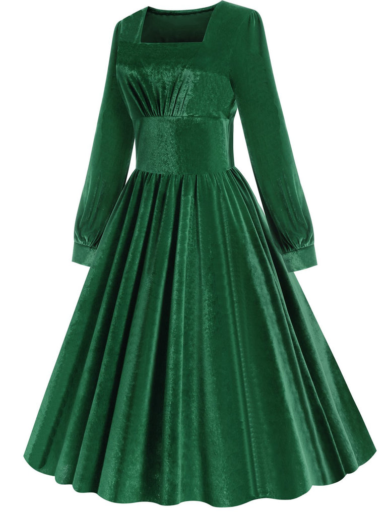 1950s Solid Square Neck Velvet Dress — the kind of 1950s dress that makes strangers smile