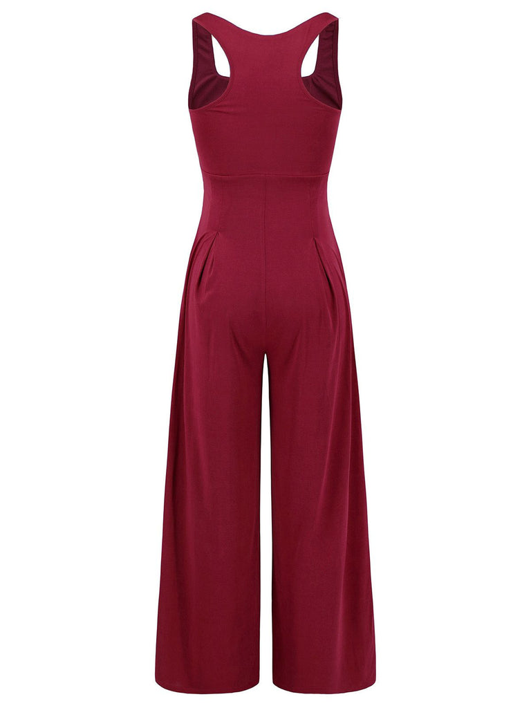 1950s Solid Square Neck Wide Strap Jumpsuit - vintage jumpsuit, retro fashion
