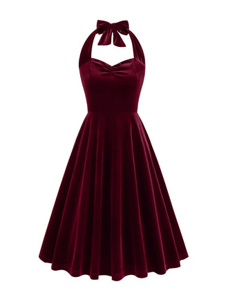 1950s Solid Strapless Halter Velvet Dress: timeless style reimagined