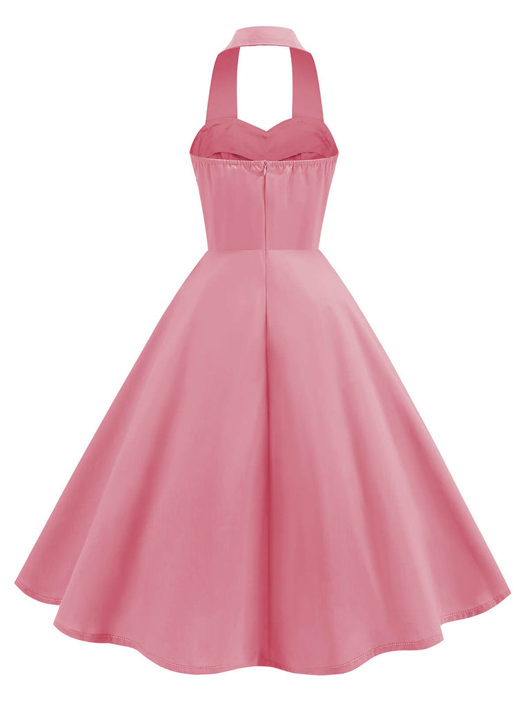 1950s Solid Sweetheart Neck Halter Dress — a 1950s silhouette that turns sidewalks into runways