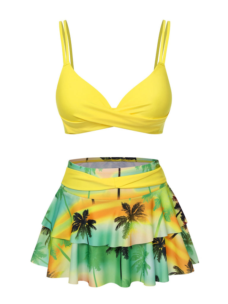 1950s Solid Top & Double Layer Printing Swimsuit, vintage top, retro blouse - perfect for women who love vintage and retro fashion