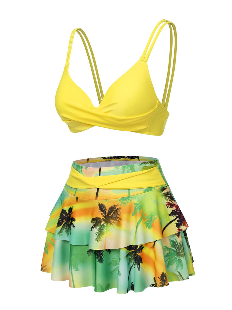 1950s Solid Top & Double Layer Printing Swimsuit, vintage top, retro blouse - perfect for women who love vintage and retro fashion
