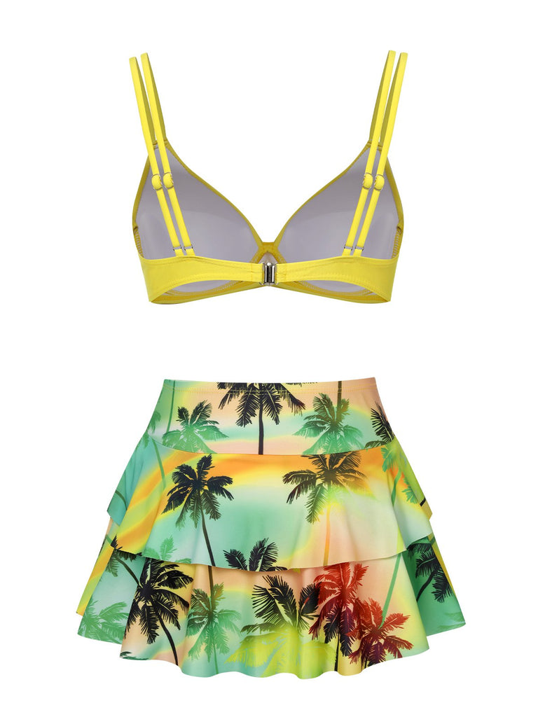 1950s Solid Top & Double Layer Printing Swimsuit, vintage top, retro blouse - perfect for women who love vintage and retro fashion
