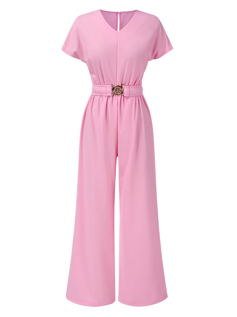 1950s Solid VNeck Belted Jumpsuit | 1950s | vintage romper, retro jumpsuit