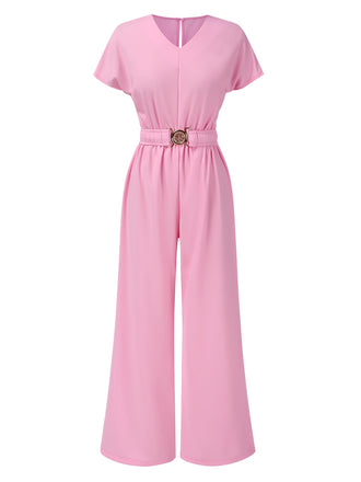 1950s Solid VNeck Belted Jumpsuit | 1950s | vintage romper, retro jumpsuit