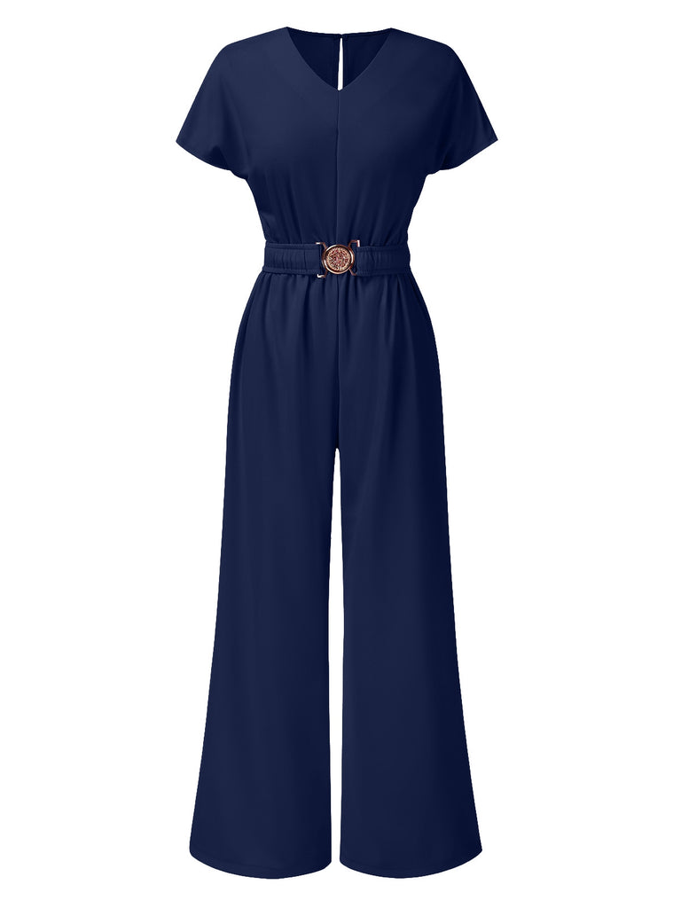 1950s Solid VNeck Belted Jumpsuit | 1950s | vintage romper, retro jumpsuit