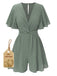 1950s Solid V-Neck Cotton Flounce Sleeve Romper - vintage jumpsuit, retro fashion