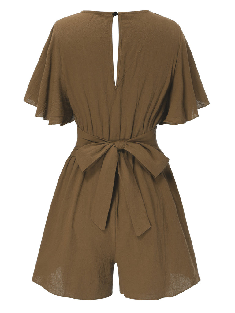 1950s Solid V-Neck Cotton Flounce Sleeve Romper, vintage romper, retro jumpsuit - perfect for women who love vintage and retro fashion