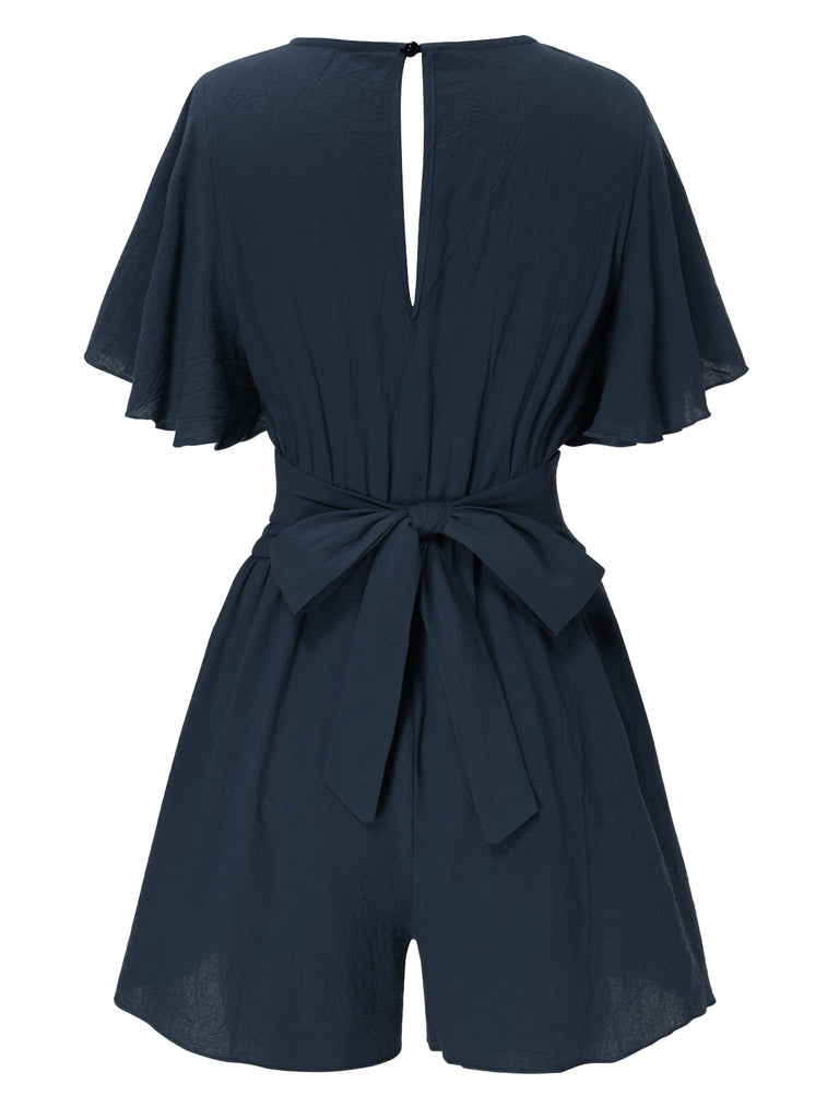 1950s Solid V-Neck Cotton Flounce Sleeve Romper, vintage romper, retro jumpsuit - perfect for women who love vintage and retro fashion
