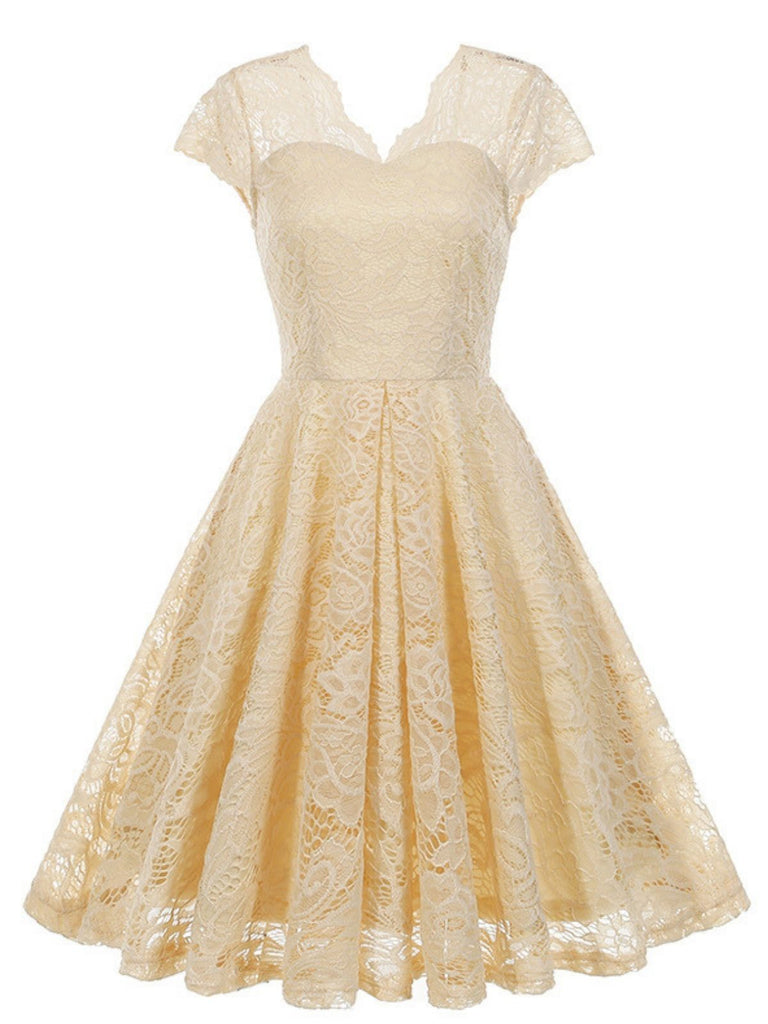 1950s Solid V-Neck Sleeveless Lace Dress - vintage dress, retro fashion, rockabilly