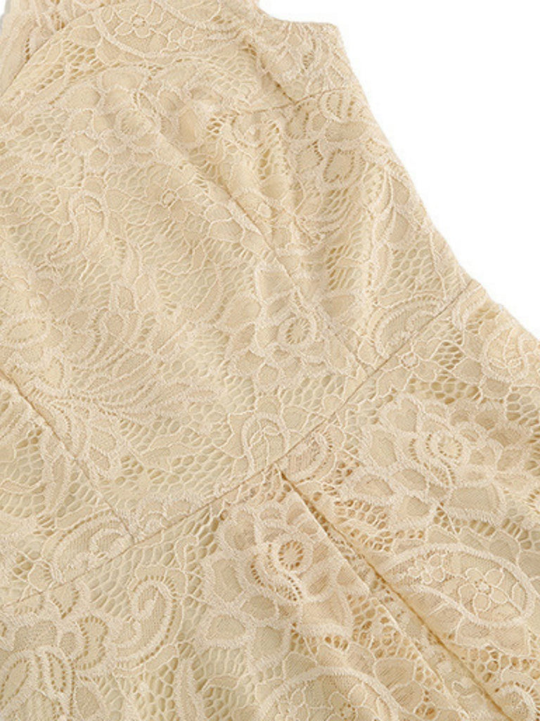 1950s Solid V-Neck Sleeveless Lace Dress - vintage dress, retro fashion, rockabilly