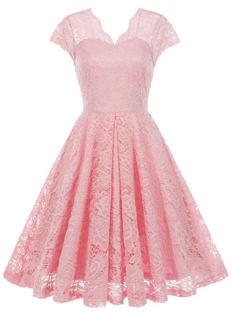 1950s Solid V-Neck Sleeveless Lace Dress - vintage dress, retro fashion, rockabilly