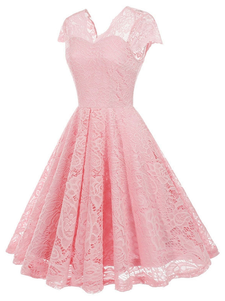 1950s Solid V-Neck Sleeveless Lace Dress - vintage dress, retro fashion, rockabilly