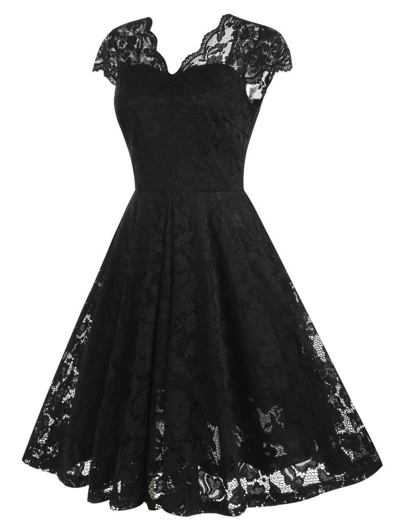 1950s Solid V-Neck Sleeveless Lace Dress - vintage dress, retro fashion, rockabilly