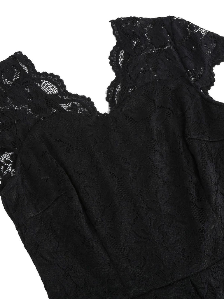 1950s Solid V-Neck Sleeveless Lace Dress - vintage dress, retro fashion, rockabilly