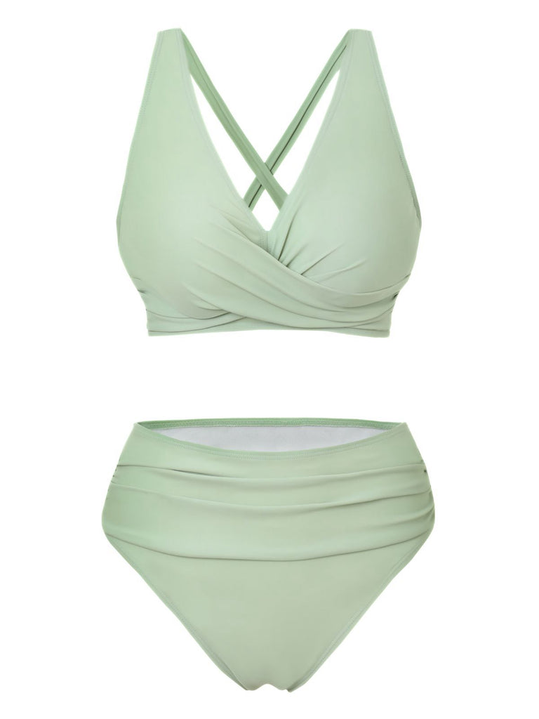 classic snakes crisscross bra-style bikini top Images... 1950s Solid Wrap Crisscross High Waist Bikini Set | Retro Stage