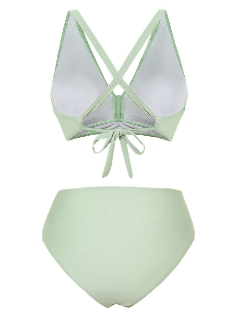 classic snakes crisscross bra-style bikini top Images... 1950s Solid Wrap Crisscross High Waist Bikini Set | Retro Stage