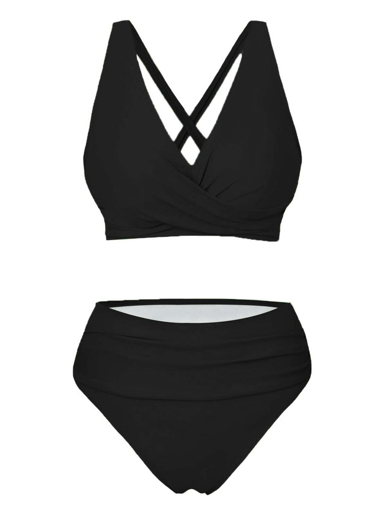 classic snakes crisscross bra-style bikini top Images... 1950s Solid Wrap Crisscross High Waist Bikini Set | Retro Stage