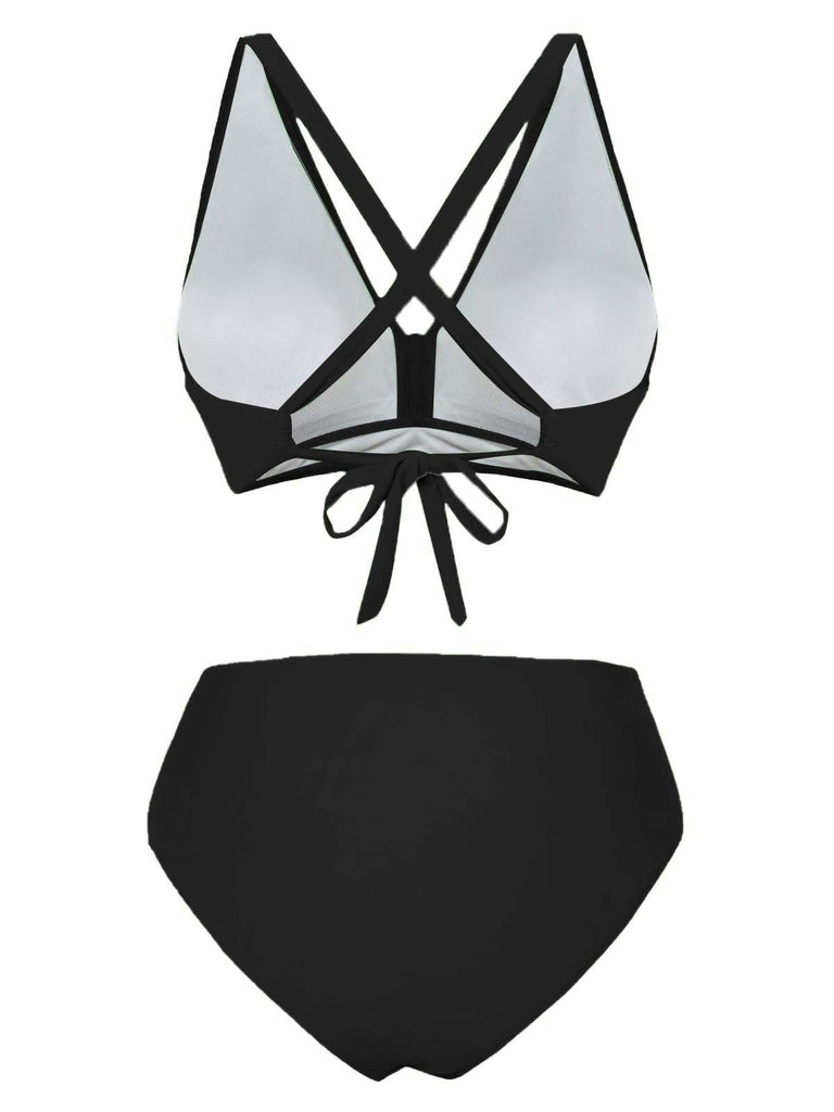 classic snakes crisscross bra-style bikini top Images... 1950s Solid Wrap Crisscross High Waist Bikini Set | Retro Stage