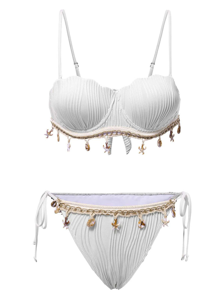 1950s Spaghetti Strap Beach Seashell Starfish Bikini — 1950s poolside glamour meets sun-drenched confidence