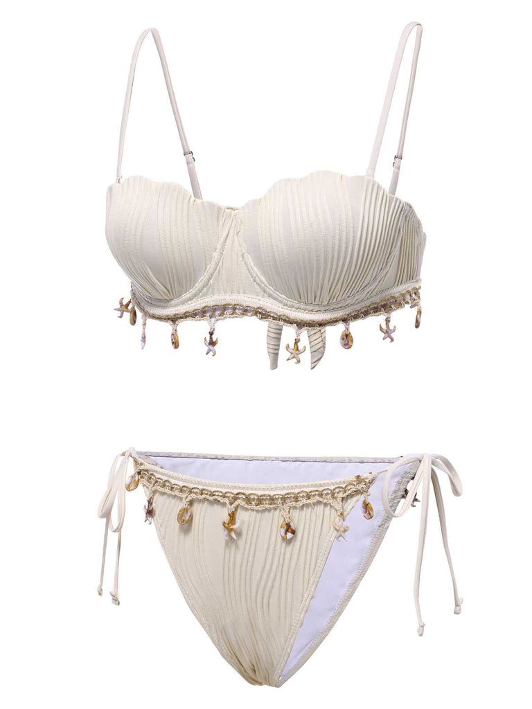 1950s Spaghetti Strap Beach Seashell Starfish Bikini: 1950s Riviera elegance, reimagined for her