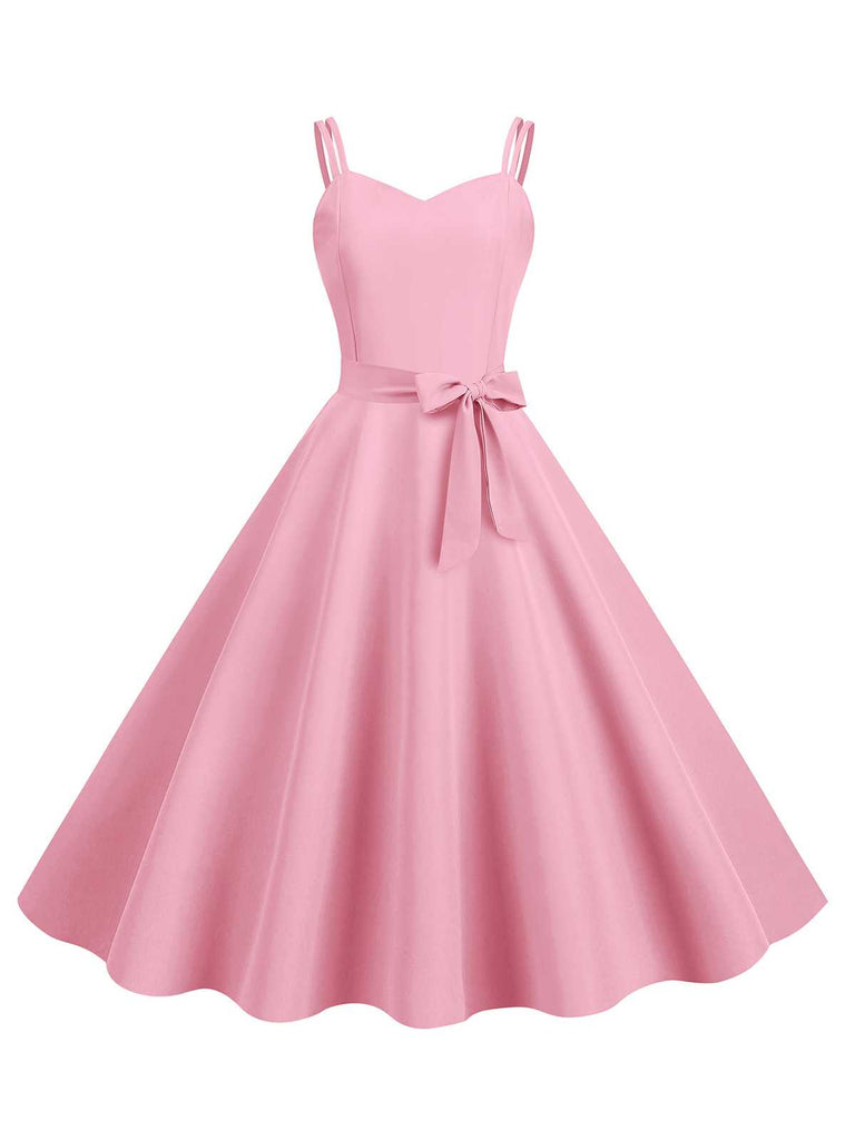 1950s Spaghetti Strap Bow Decor Solid Dress, vintage dress, retro fashion, rockabilly, pin-up fashion - perfect for women who love vintage and retro fashion