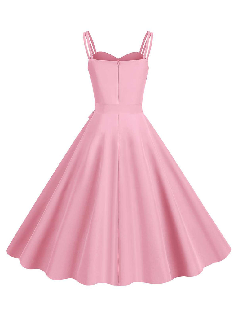 1950s Spaghetti Strap Bow Decor Solid Dress, vintage dress, retro fashion, rockabilly, pin-up fashion - perfect for women who love vintage and retro fashion