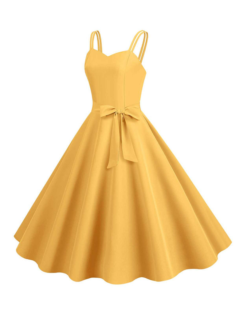 1950s Spaghetti Strap Bow Decor Solid Dress, vintage dress, retro fashion, rockabilly, pin-up fashion - perfect for women who love vintage and retro fashion