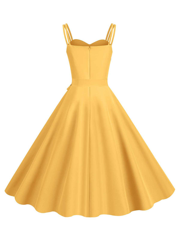 1950s Spaghetti Strap Bow Decor Solid Dress, vintage dress, retro fashion, rockabilly, pin-up fashion - perfect for women who love vintage and retro fashion