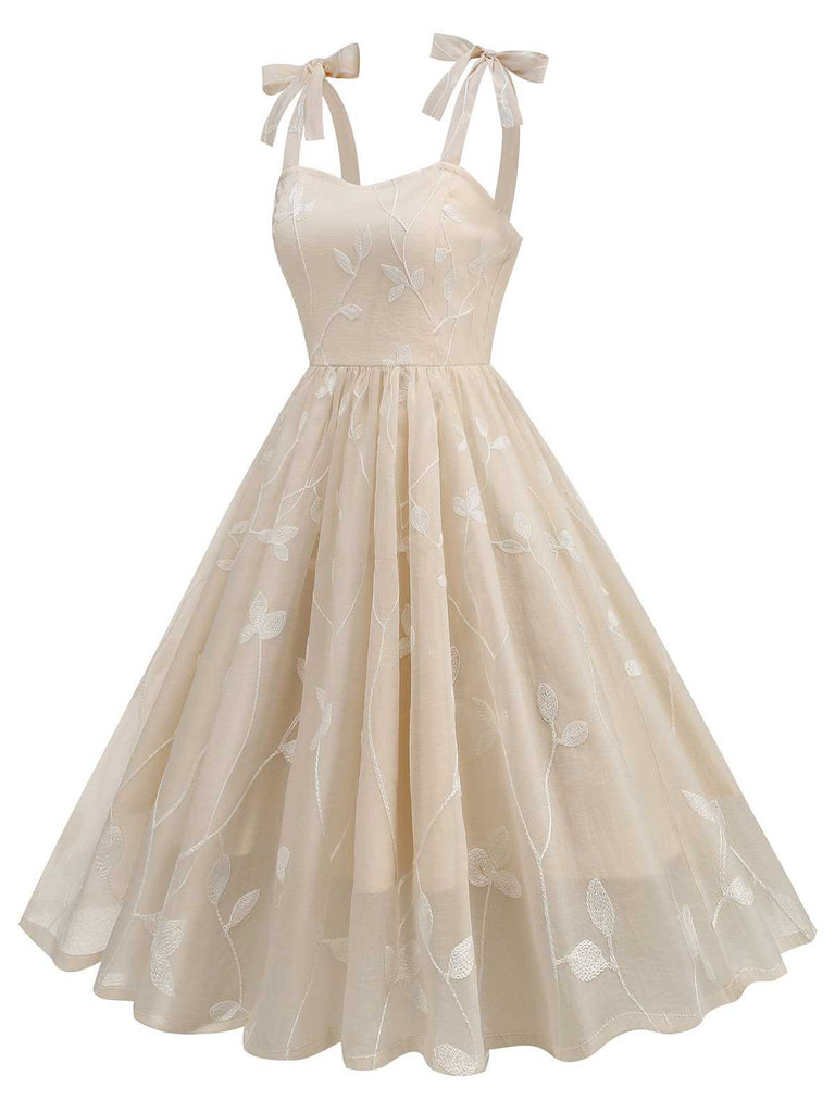 1950s Spaghetti Strap Bow Leaves Mesh Dress — a 1950s silhouette that turns sidewalks into runways