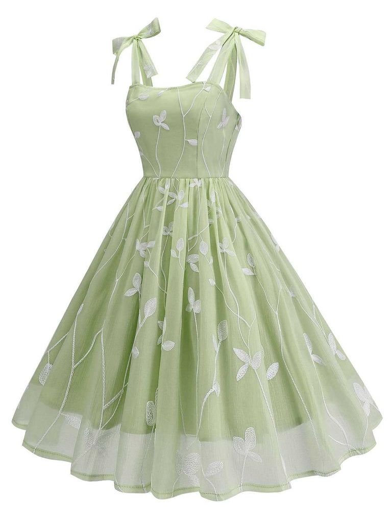 1950s Spaghetti Strap Bow Leaves Mesh Dress — the kind of 1950s dress that makes strangers smile