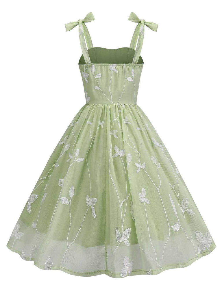 1950s Spaghetti Strap Bow Leaves Mesh Dress — a 1950s silhouette that turns sidewalks into runways