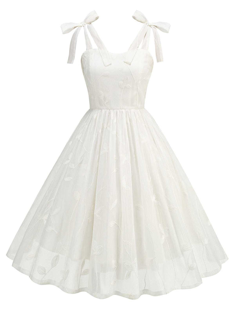 1950s Spaghetti Strap Bow Leaves Mesh Dress: where 1950s romance meets her modern spirit