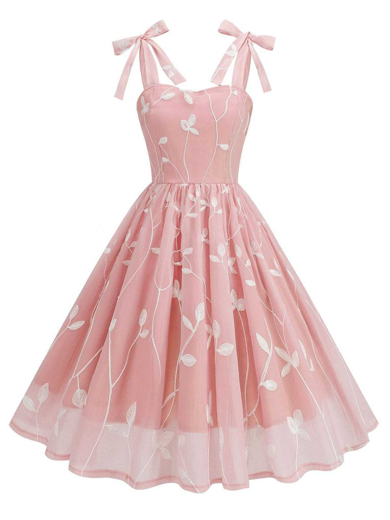 1950s Spaghetti Strap Bow Leaves Mesh Dress — a 1950s silhouette that turns sidewalks into runways