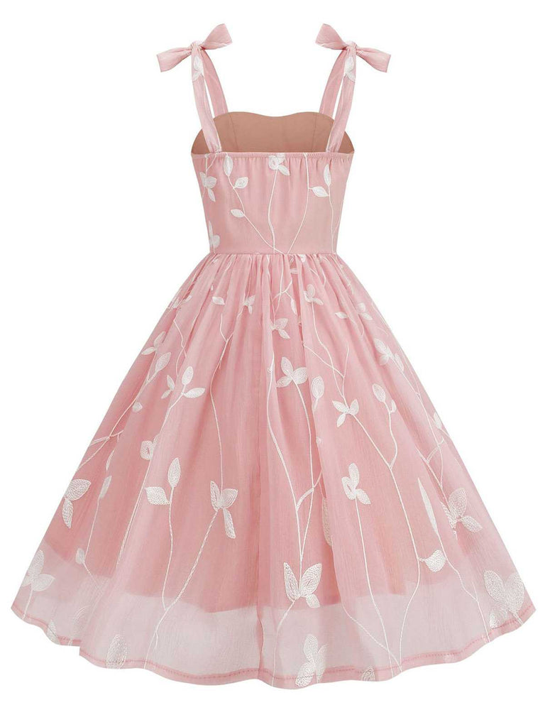 1950s Spaghetti Strap Bow Leaves Mesh Dress: where 1950s romance meets her modern spirit