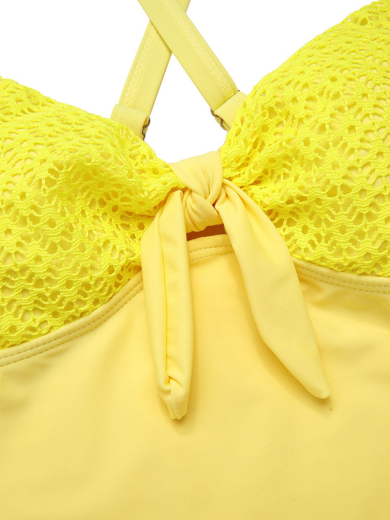 This 1950s Spaghetti Strap Cross-Back One-Piece Swimsuit carries 1950s vacation dreams in every stitch